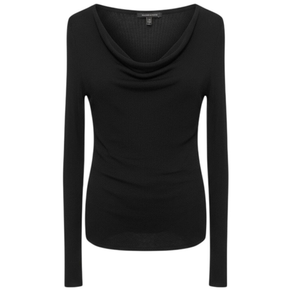 Eileen Fisher 100% Tencel Black Cowl Neck Long Sleeve Lightweight Knit Top Sz S